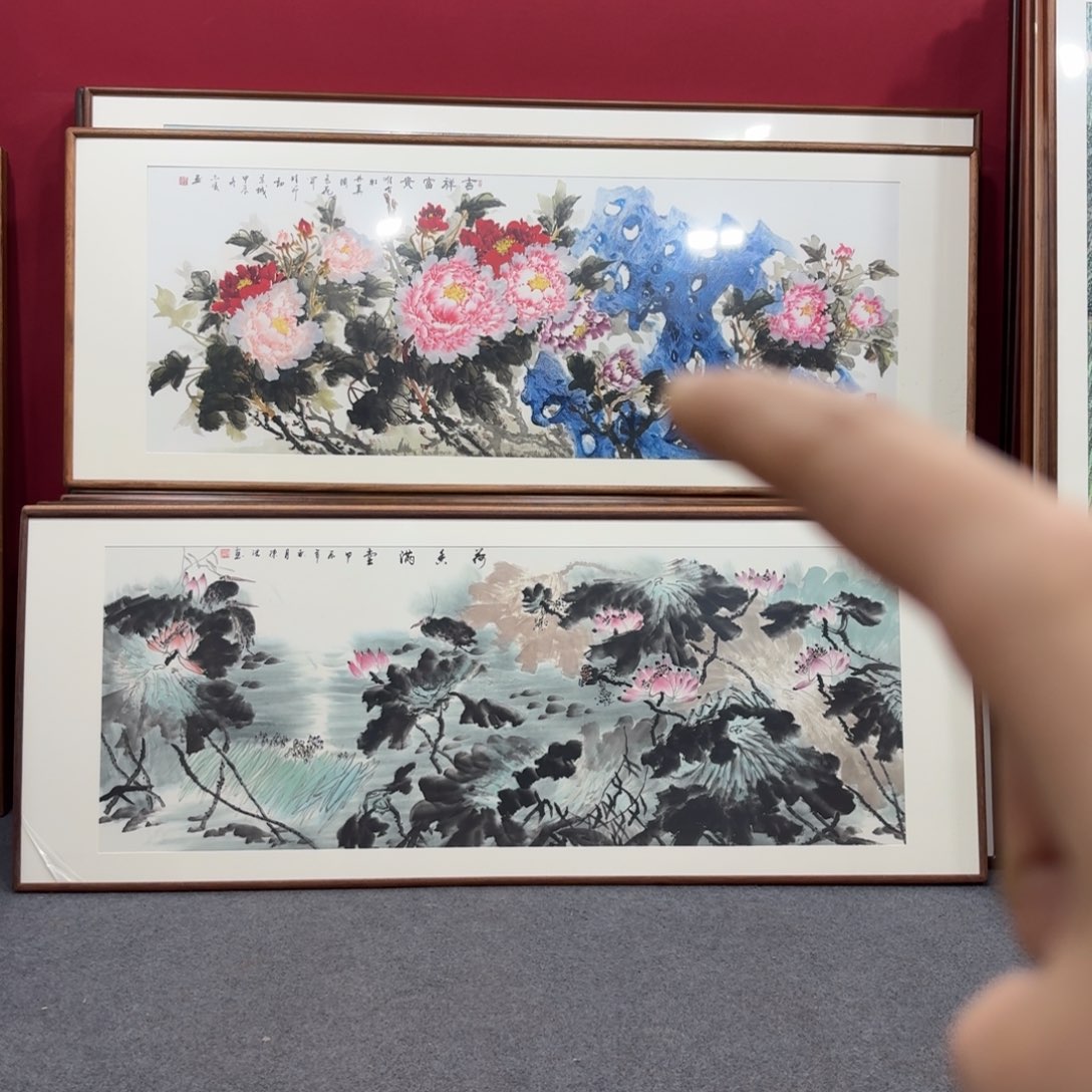 国画带框绘画210/80尺寸牡丹