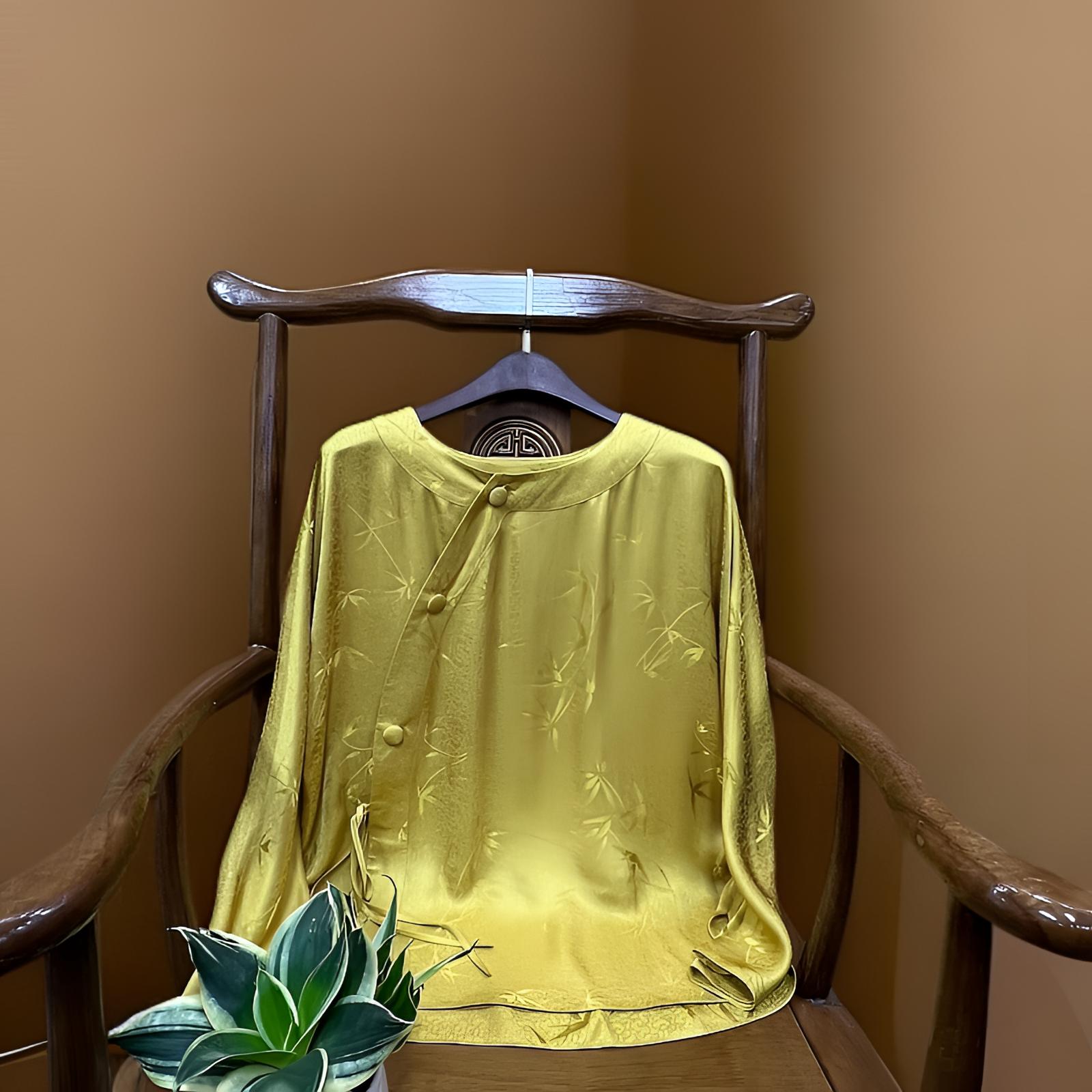 2025春季新款女装新中国风时尚简约圆领提花长袖斜襟唐装上衣