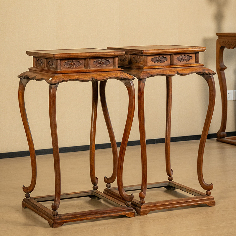 黄花梨三弯腿带托泥高束腰暗屉香几（一对）古董收藏