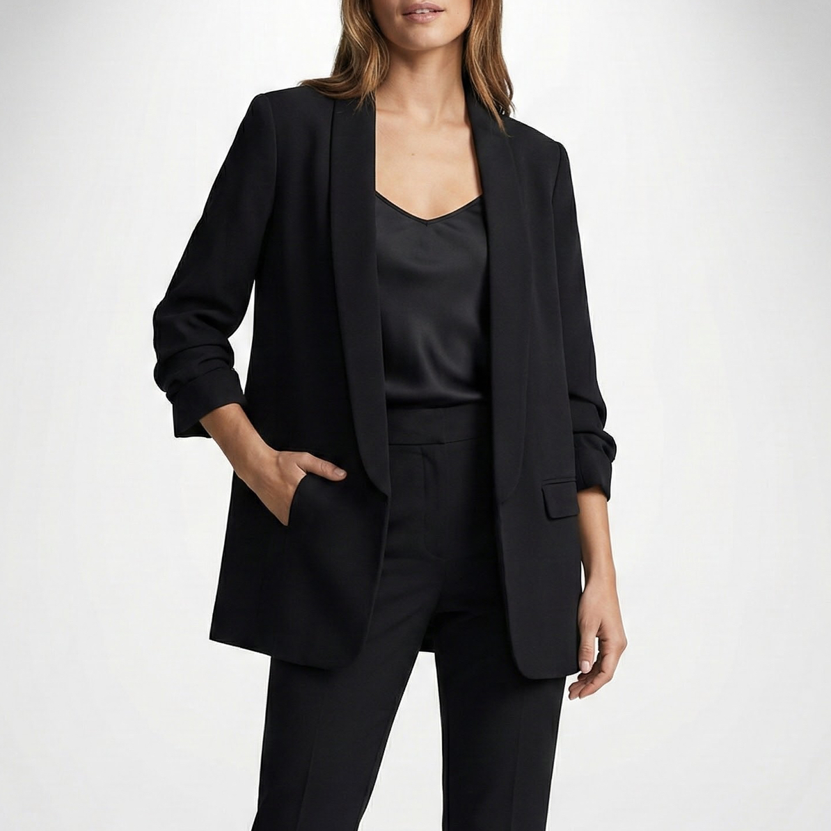 孤品外套-黑色西服外套开衫袖子捏褶947