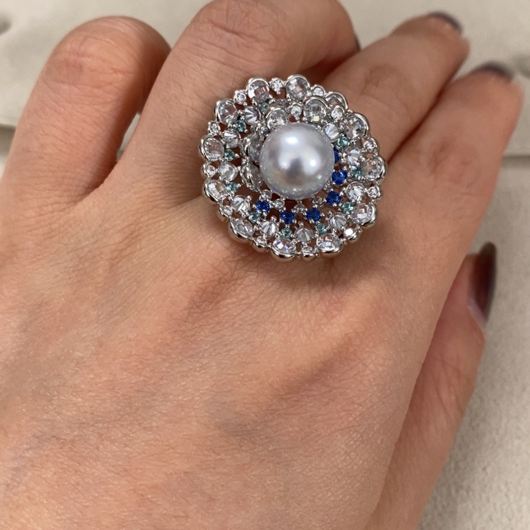 银S925镶嵌海水珍珠戒指