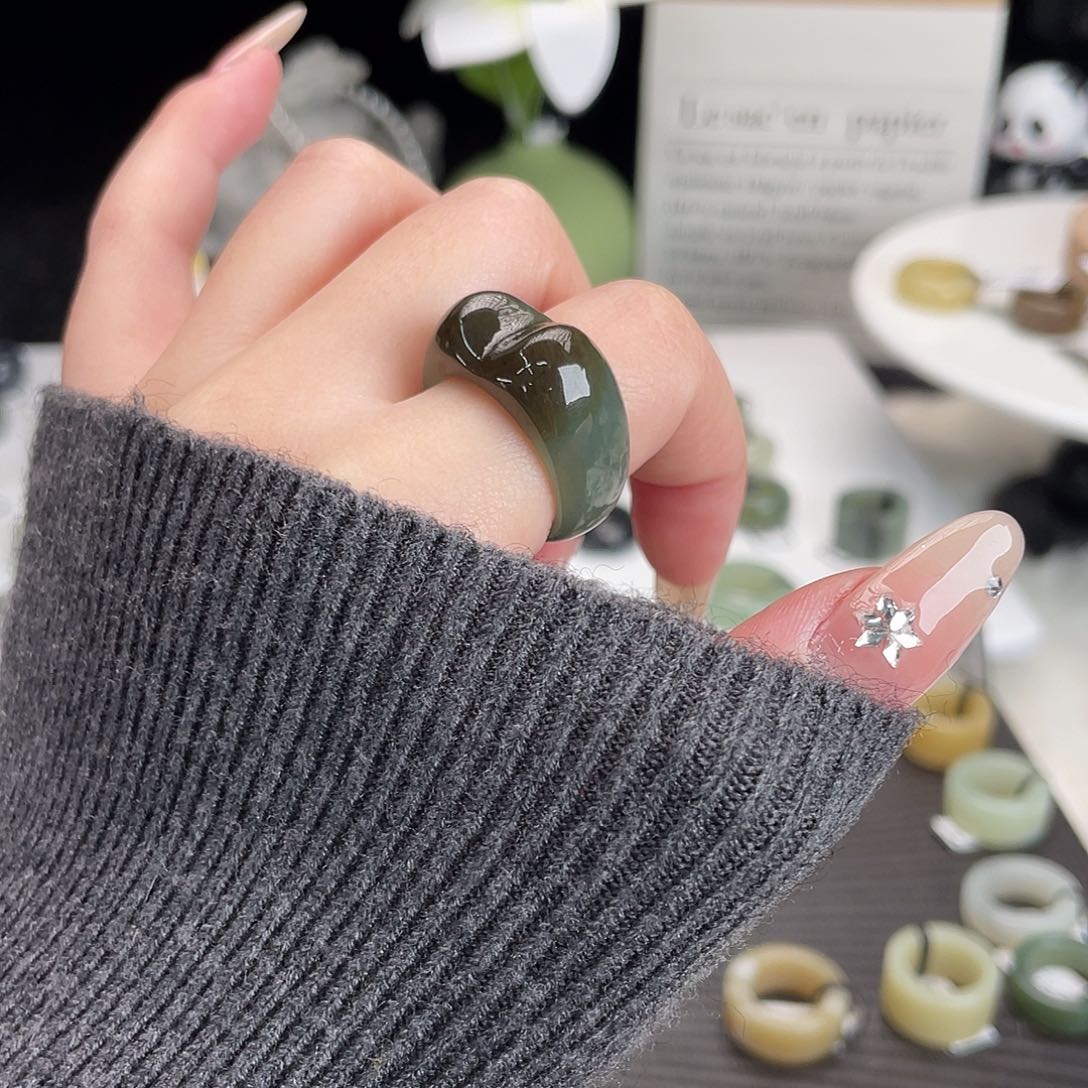 和田玉未镶嵌戒指h11蓝糖猫猫内径19.1不退换