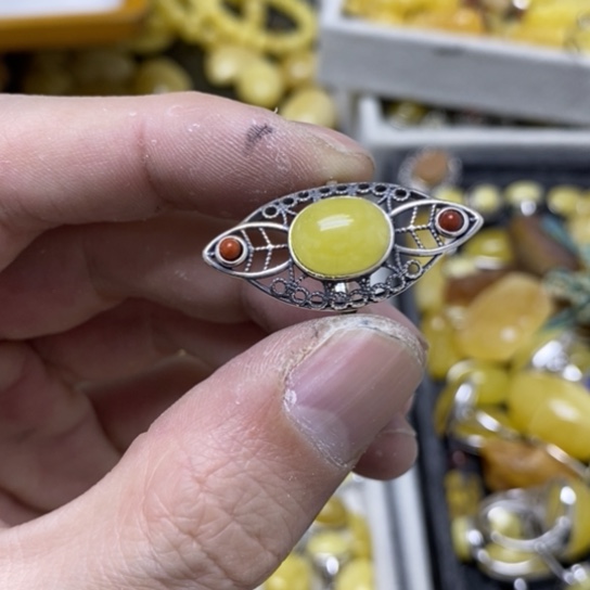 蜜蜡裸石银S925镶嵌戒指