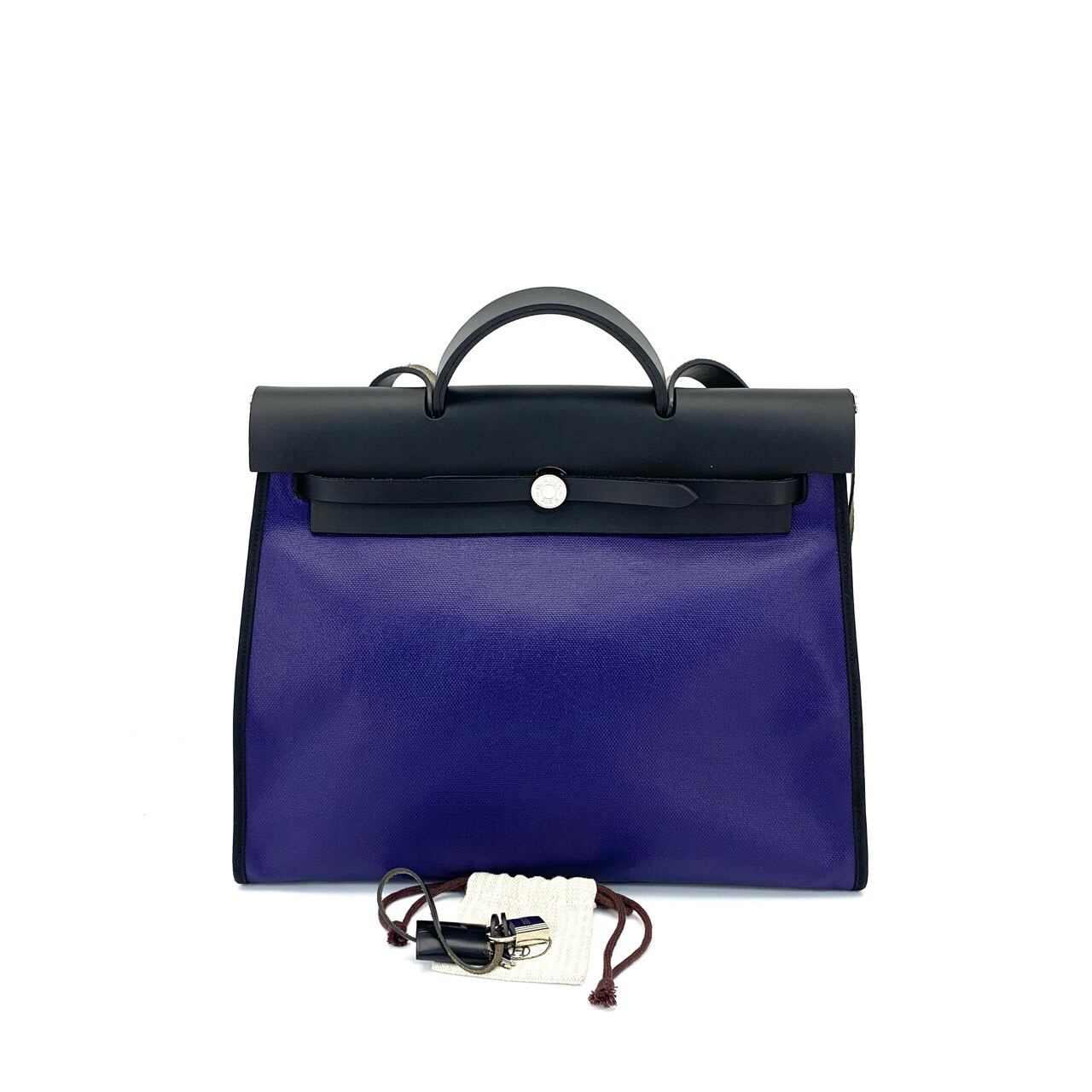99新 Hermes/爱马仕 防水布herbag39蓝黑手提包 尺寸39/28 