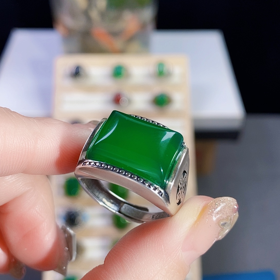 玛瑙/玉髓戒指银S925镶嵌