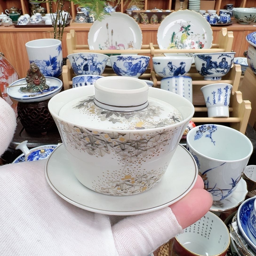 柴窯茶具九谷英明三才小盖碗