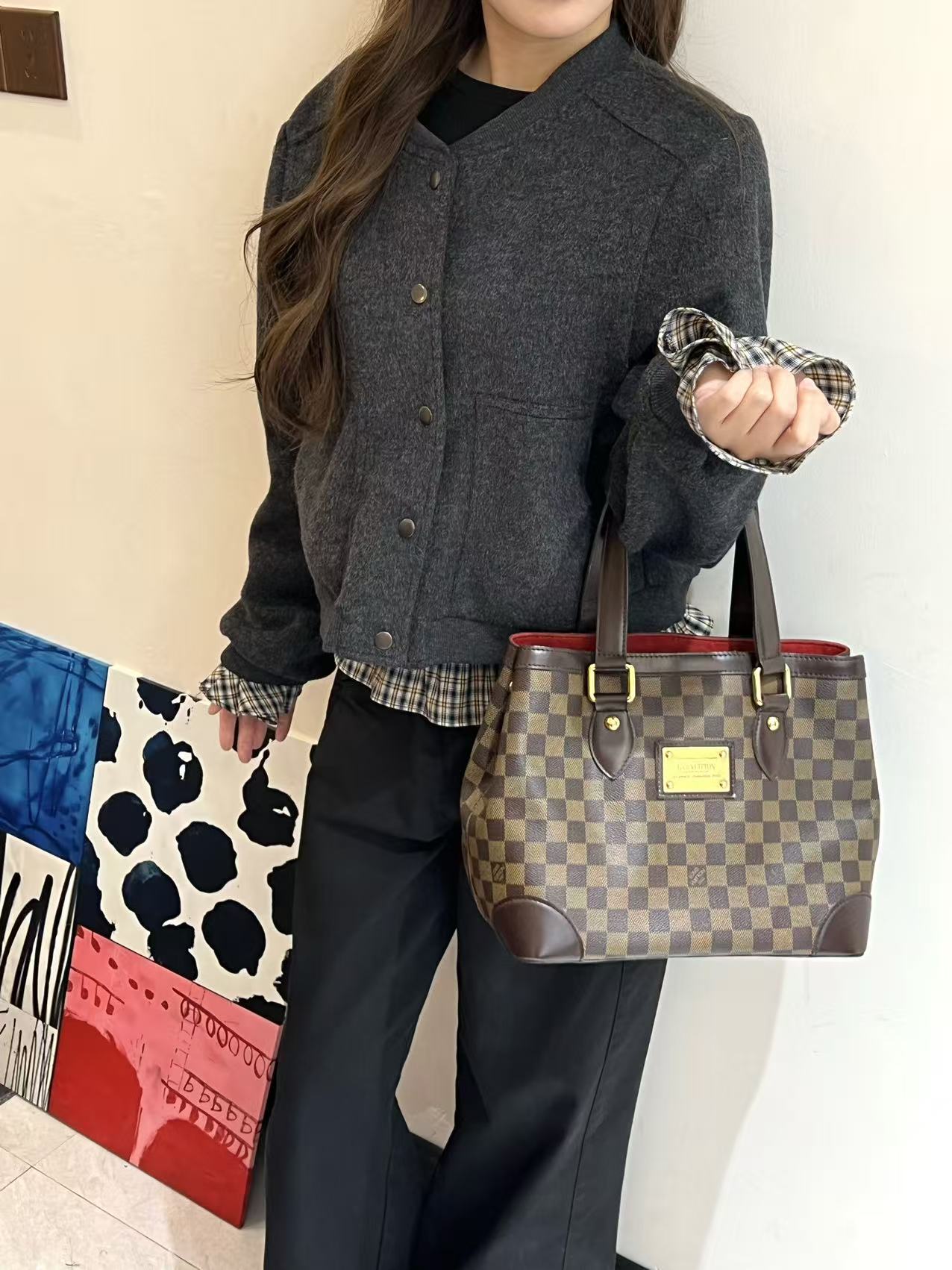 95新 LouisVuitton/路易威登 金牌Hampstead棕棋盘格单肩包