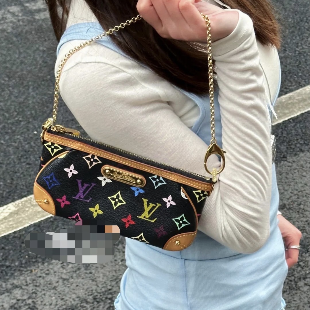 95新 LouisVuitton/路易威登 lv黑三彩麻将包/95新/10年