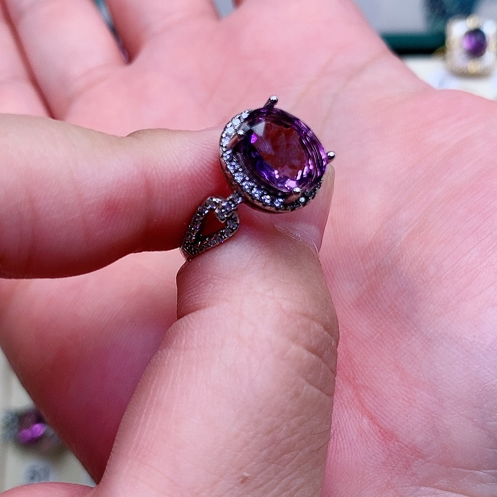 紫晶紫水晶戒指银S925镶嵌