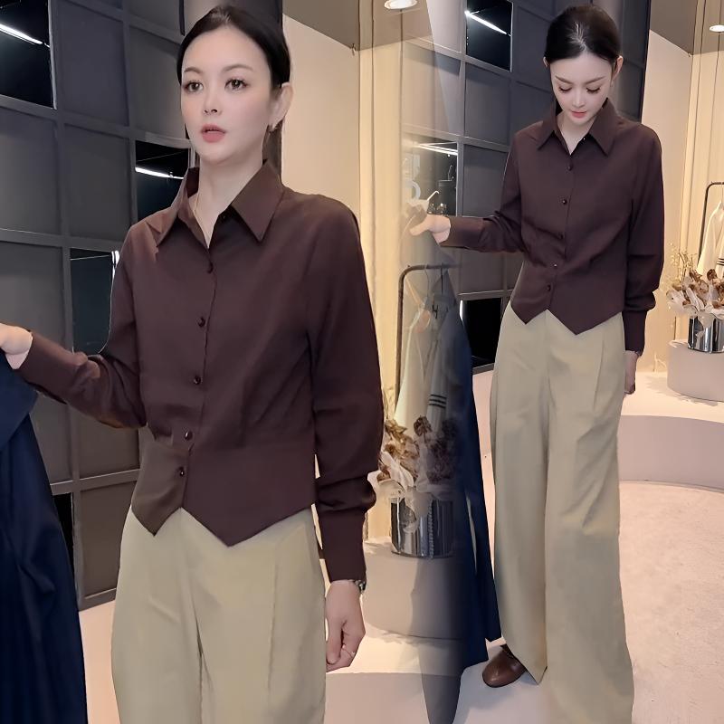 早秋长袖衬衫女2025新款洋气质显瘦设计感小众收腰百搭衬衣上衣潮