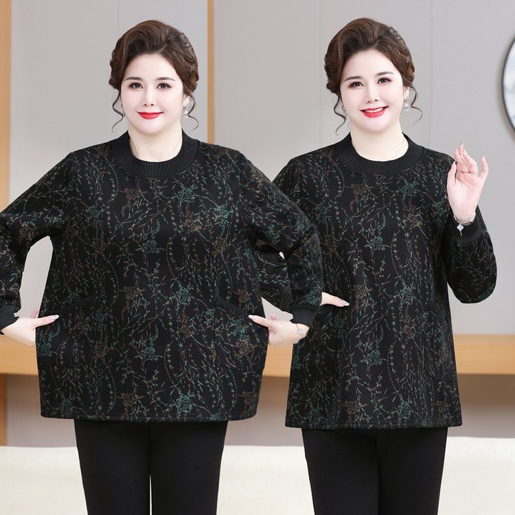 冬季新款加绒加厚加肥加大胖瘦可穿妈妈烫金保暖打底衫能穿到220！