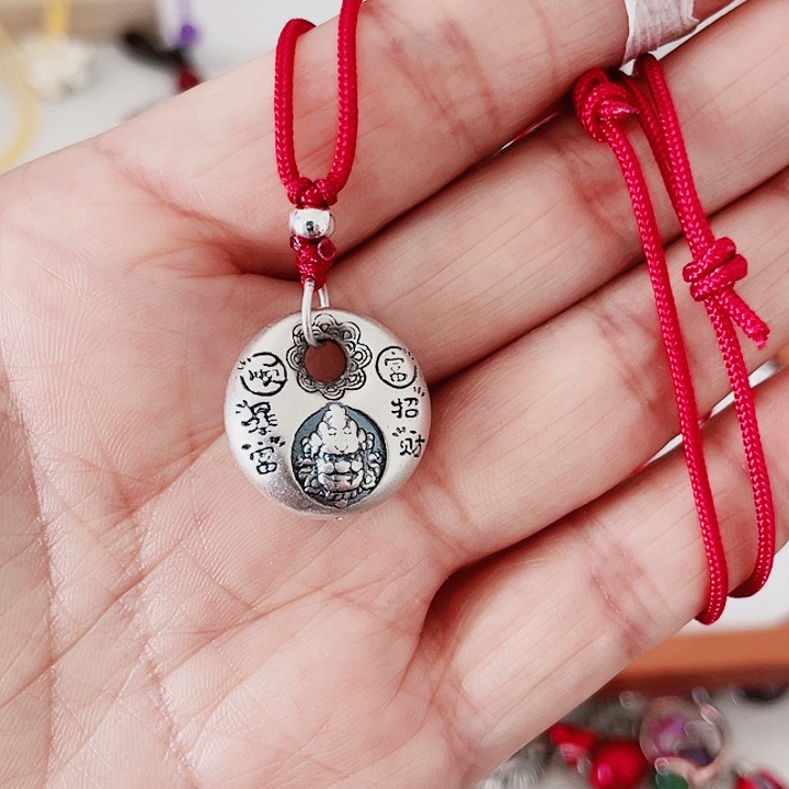 珐琅吊坠足银黄财