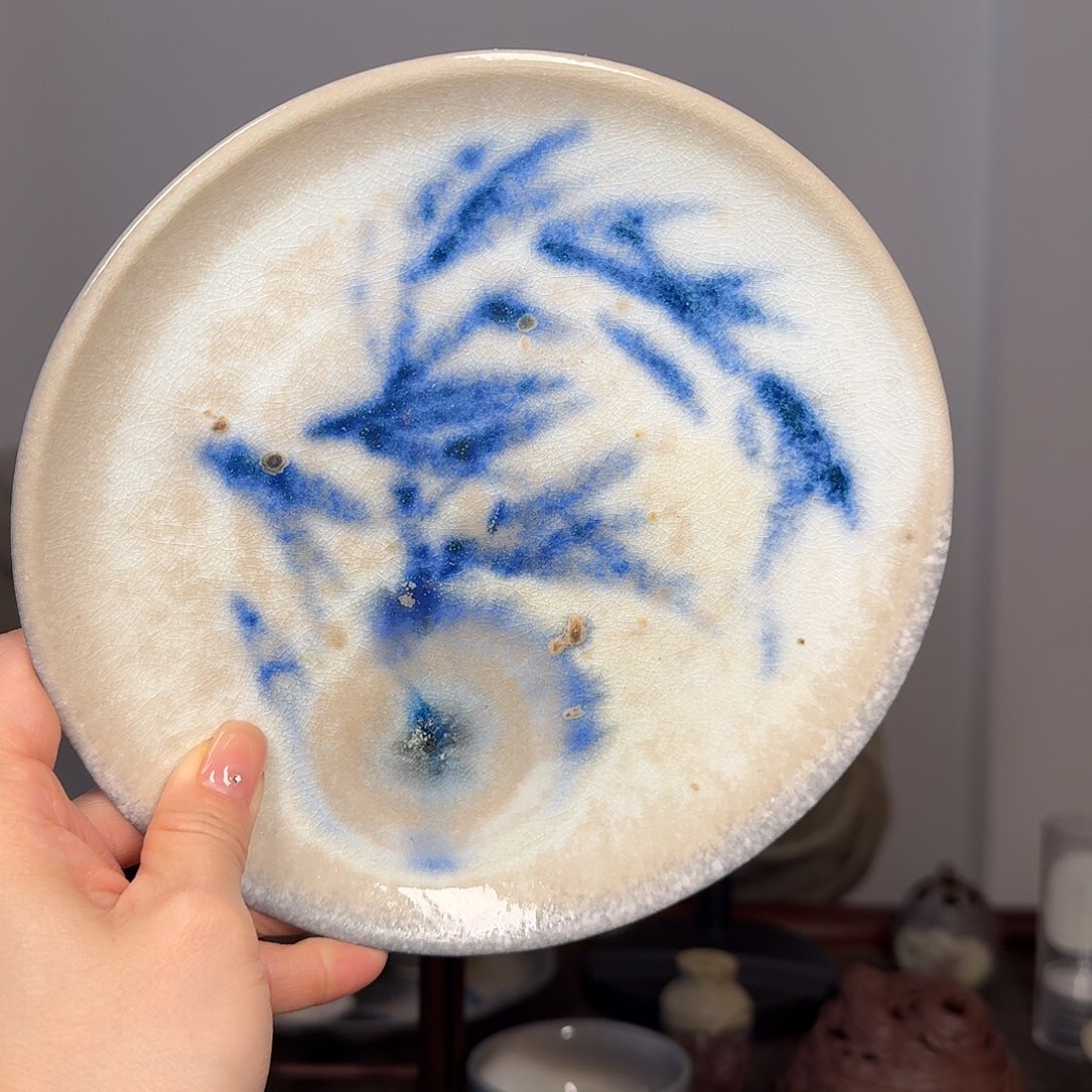 青花瓷胎柴烧裸烧盘子壶承