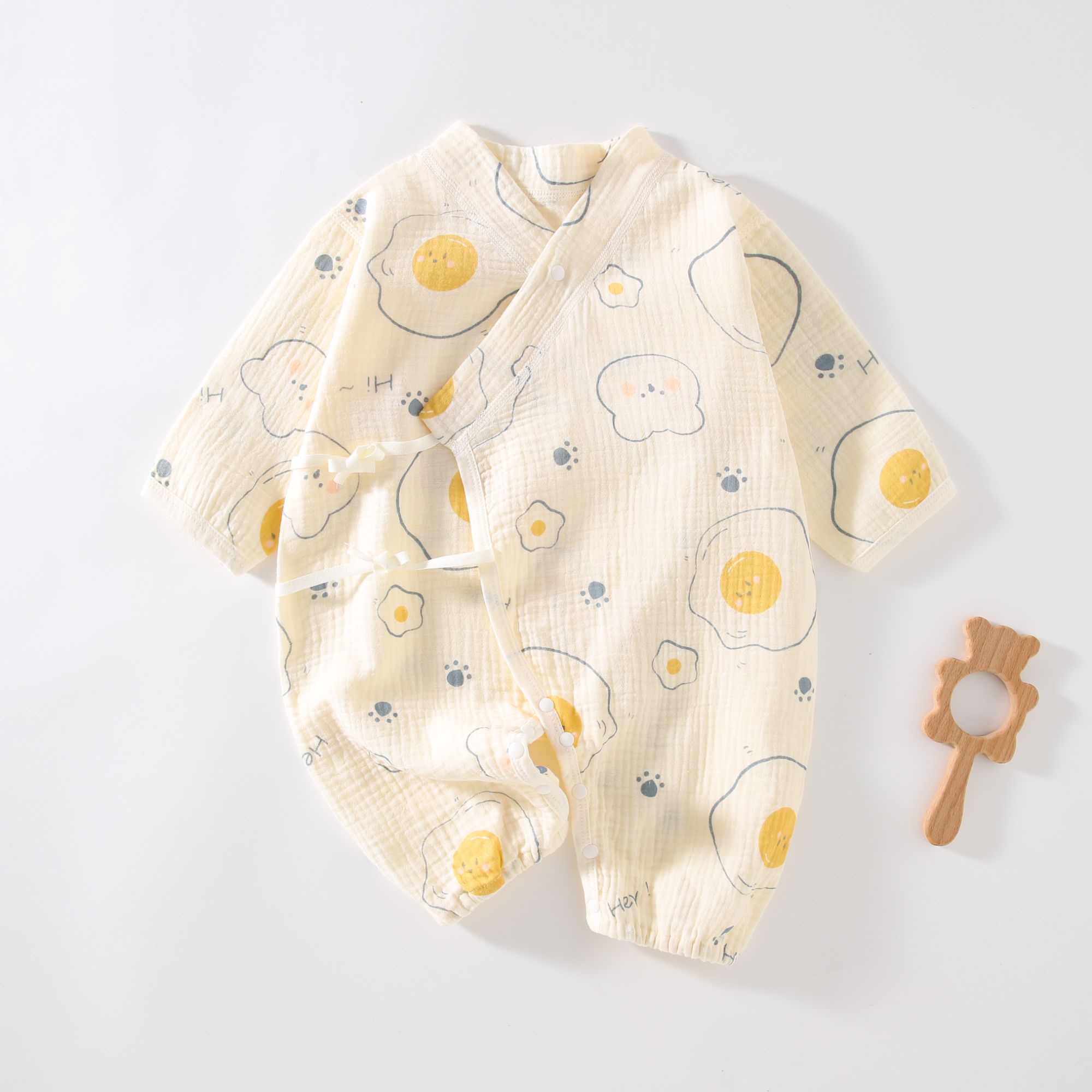 夏季纯棉纱布新生婴儿和尚服连体衣长袖薄款幼儿春秋满月宝宝