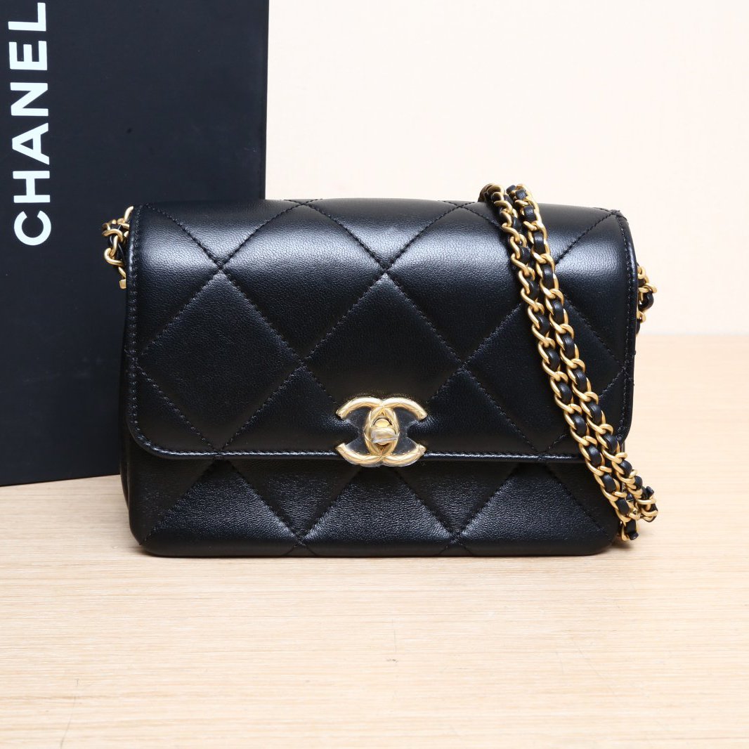 99新 Chanel/香奈儿 小花姑姑226593 黑色 24S双链条方胖子