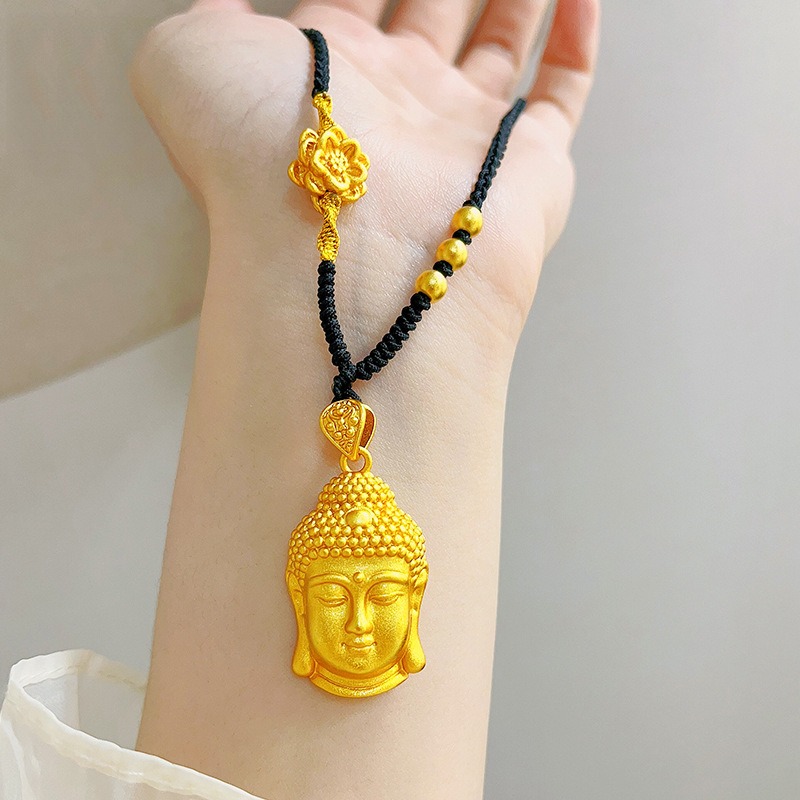 【矿金手工制作】 实心永保平安佛头吊坠女大日如来莲花编绳复