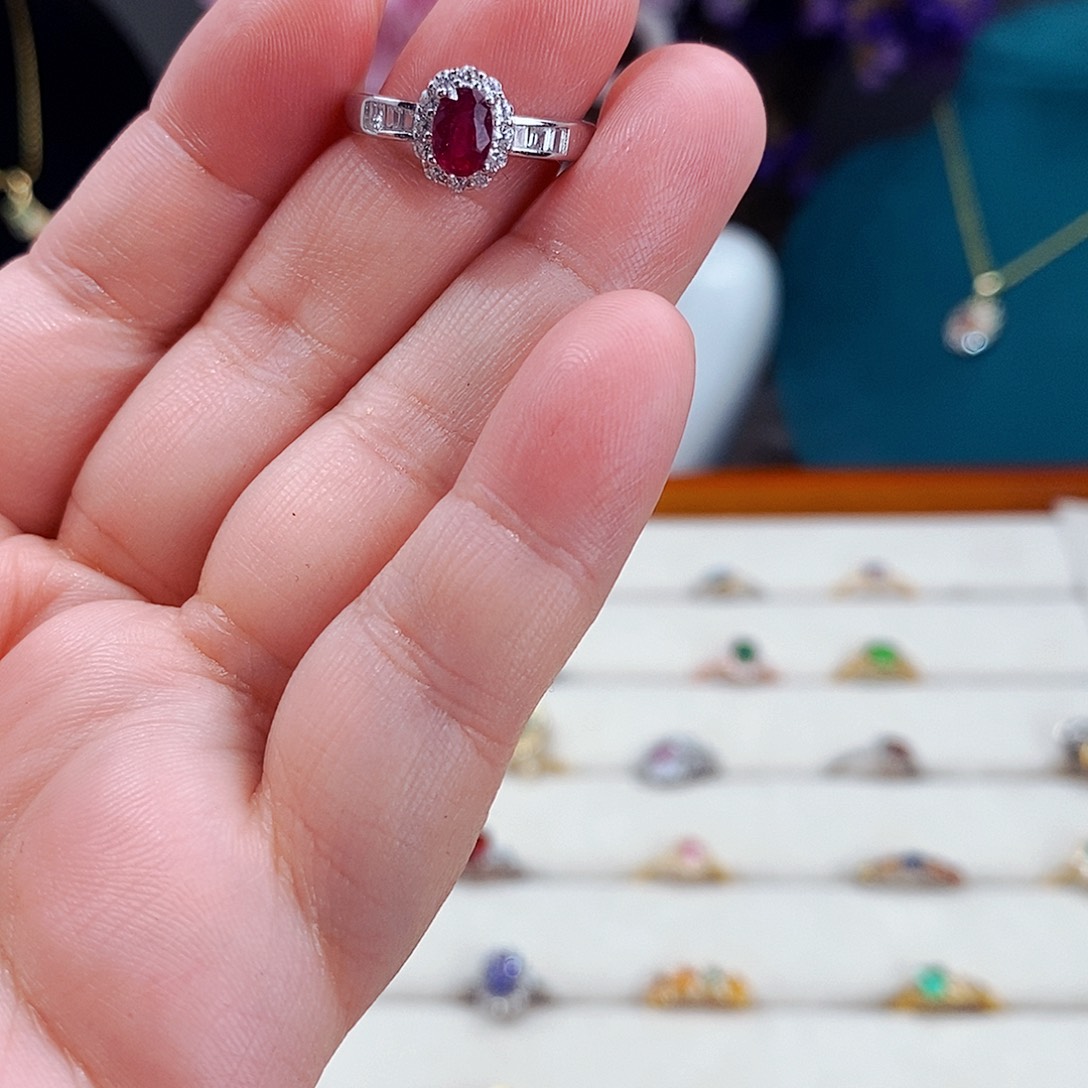 红宝石戒指银S925镶嵌