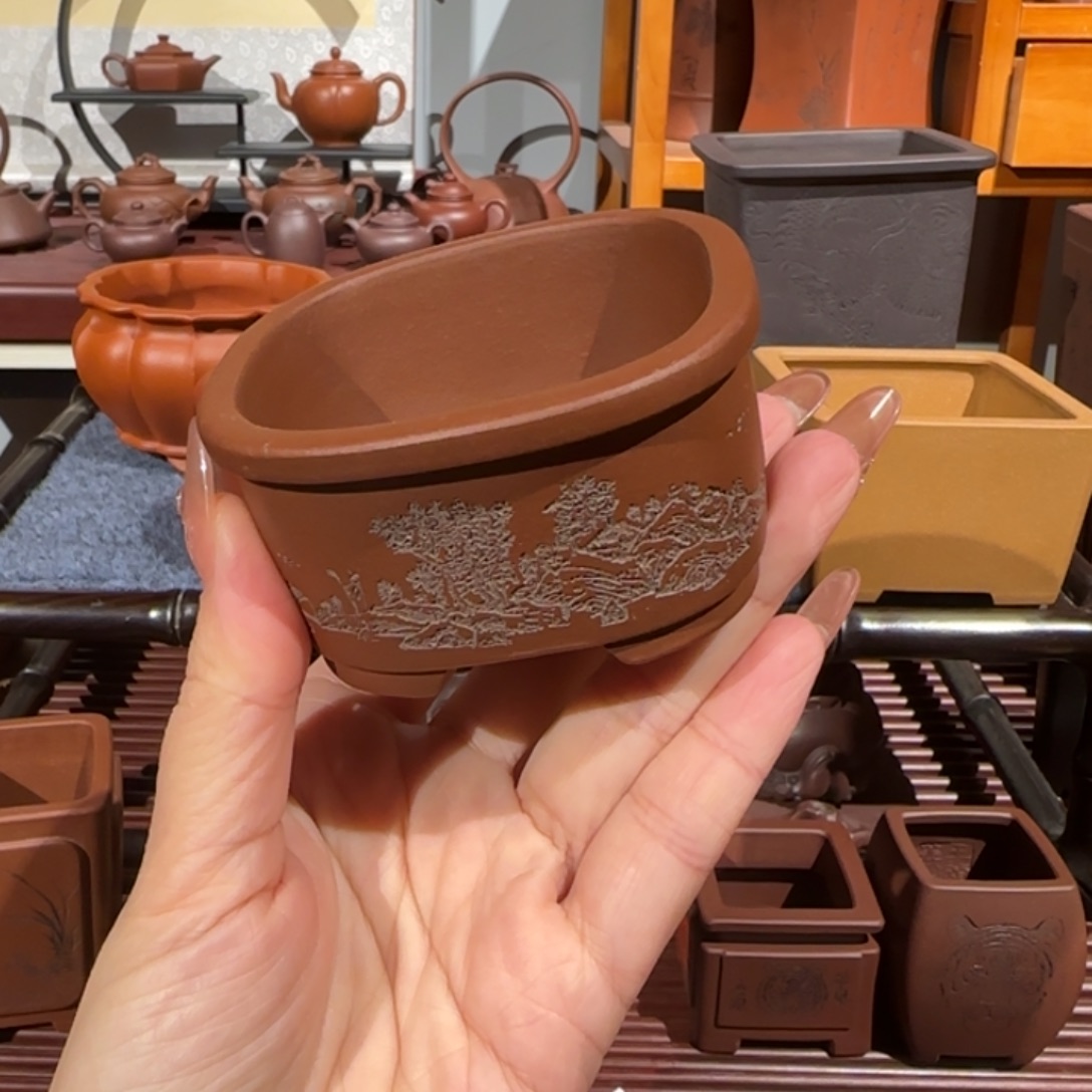 紫砂花盆口径6.8深度3