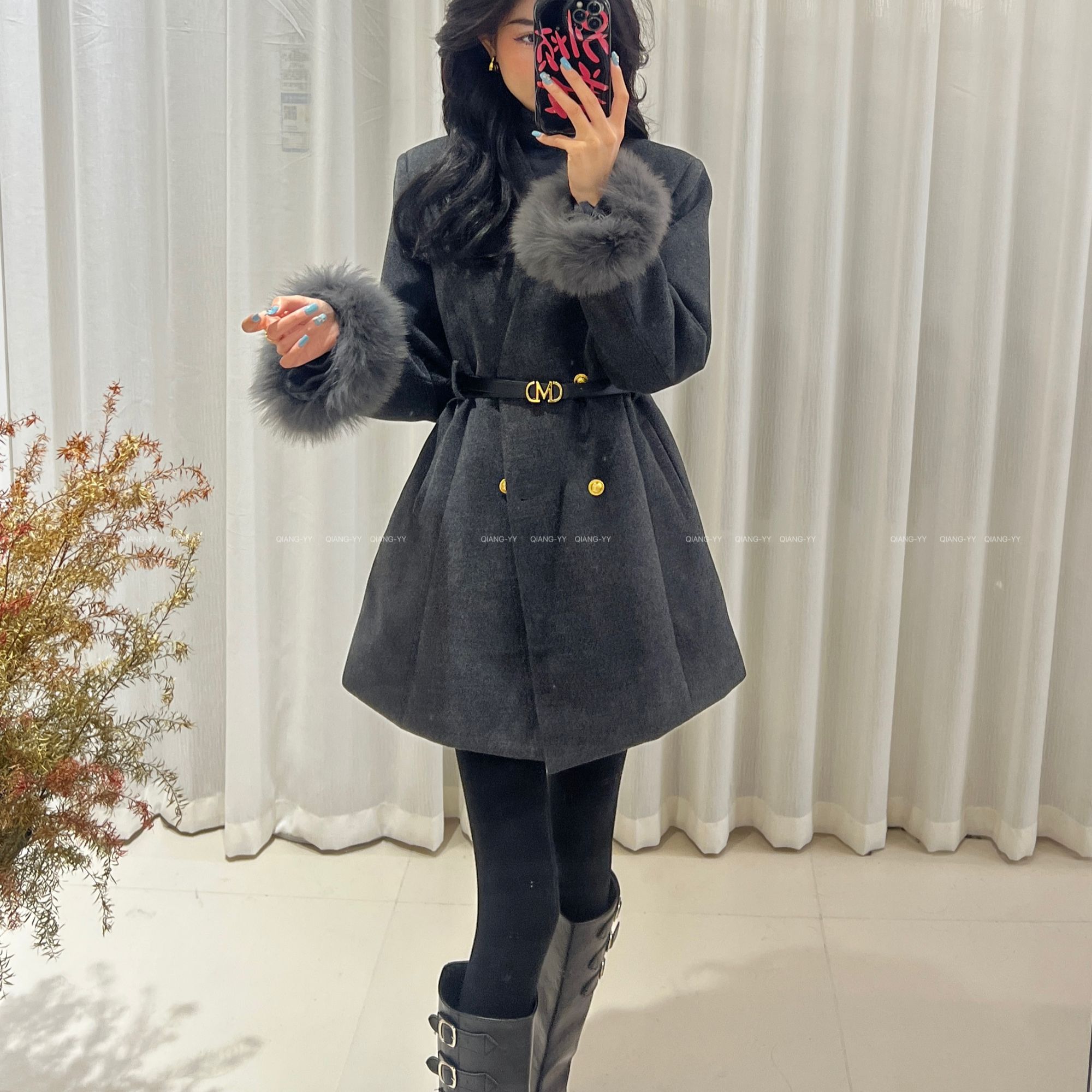 冬季法式中长款厚款袖子狐狸毛羽绒服百搭休闲韩版988