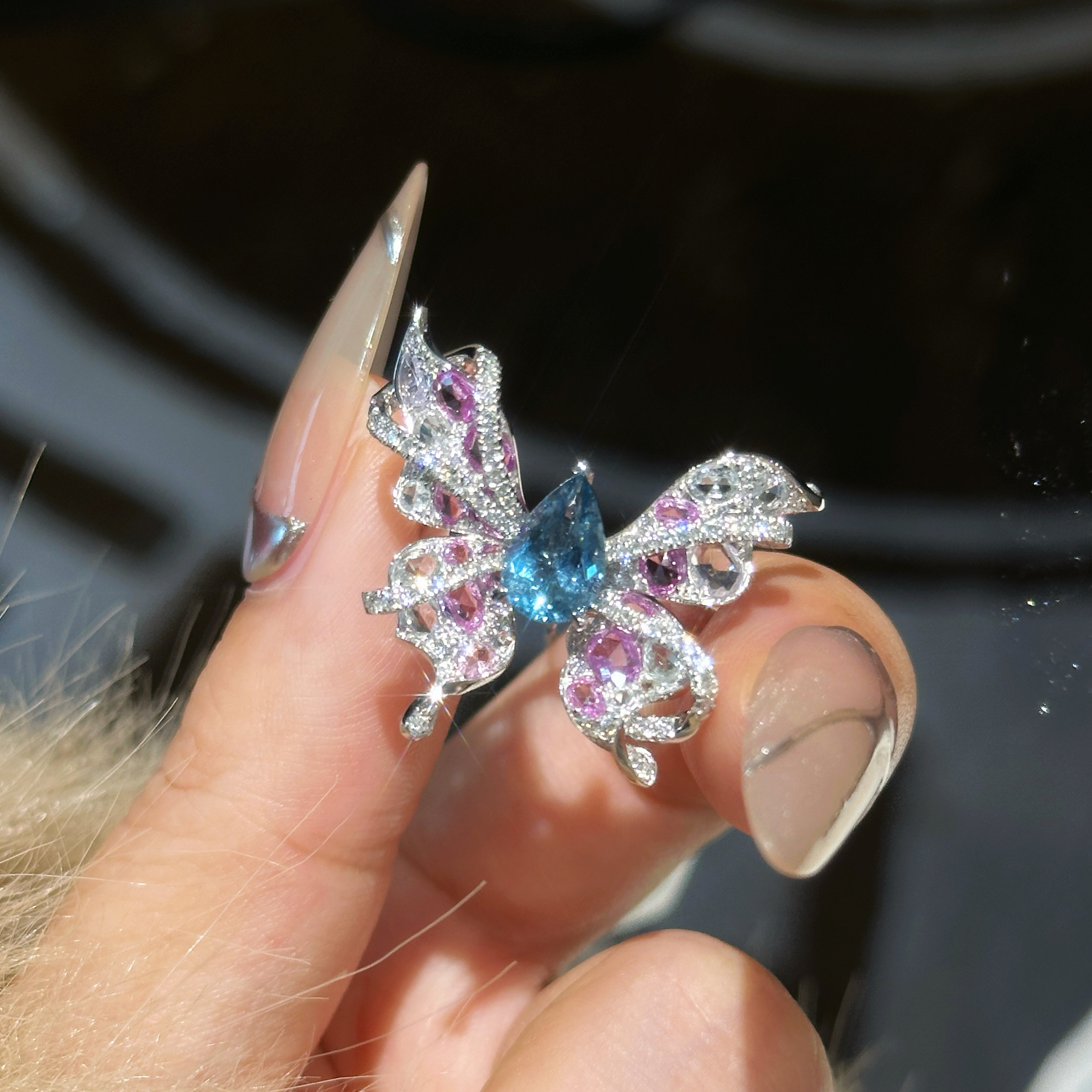 【六言精选H】56825海蓝宝花蝴蝶戒指hw25072800315