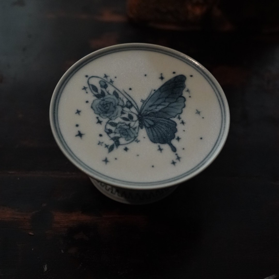 【星星专属】—青花蝴蝶盖置手绘缠枝手工014