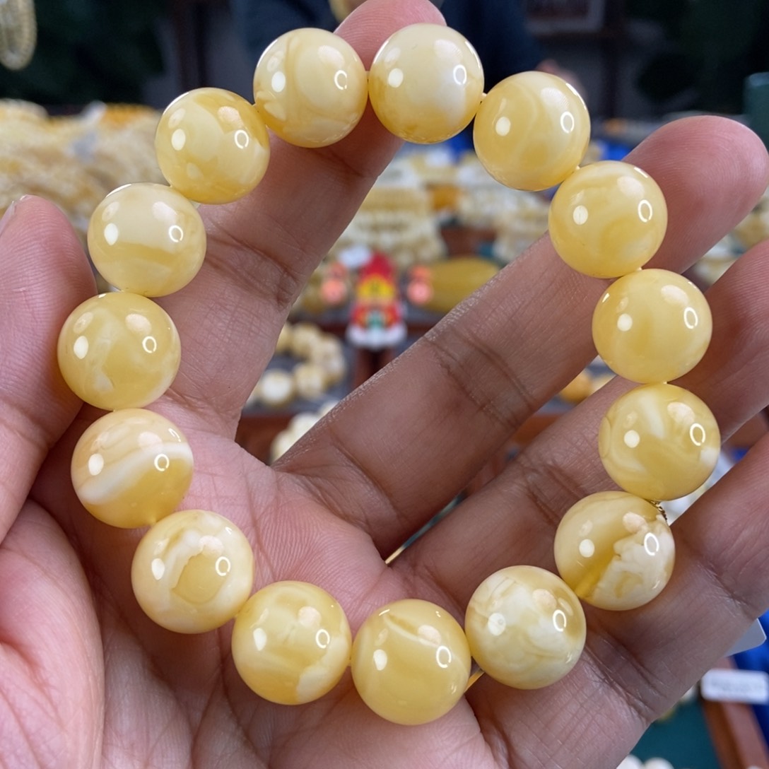 琥珀珠宝奇石未镶嵌15白花蜡手串28.37