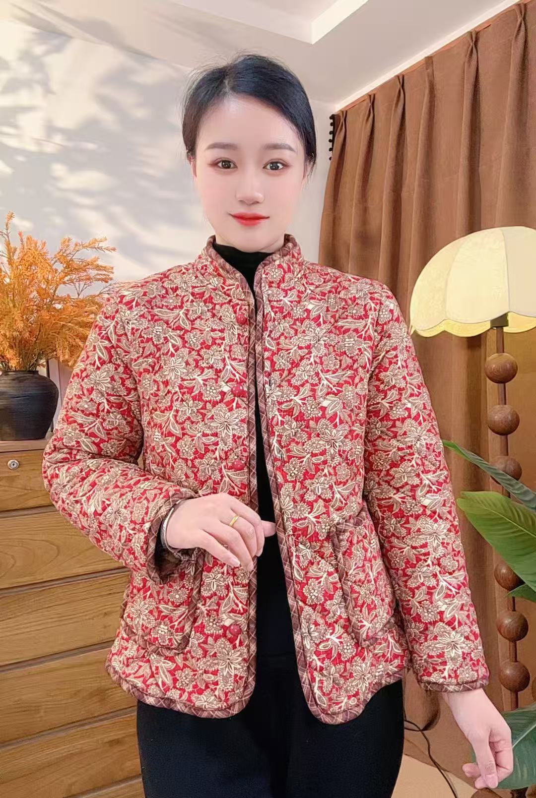 冬季新款棉服加棉加绒棉袄妈妈装保暖百搭时尚印花