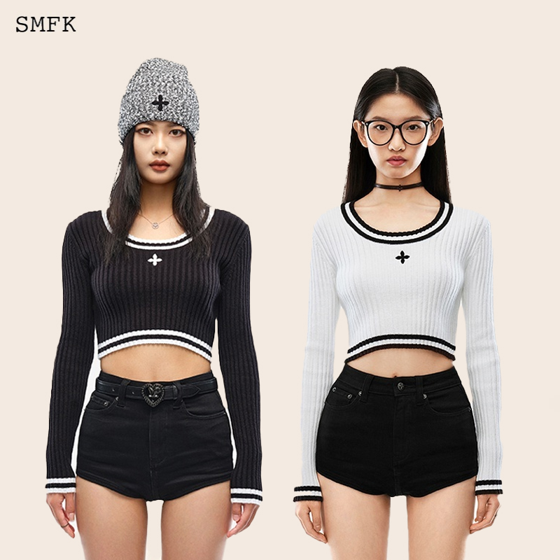 SMFK十字古典短毛衣ULS07B短款长袖上衣时尚修身显瘦 2色