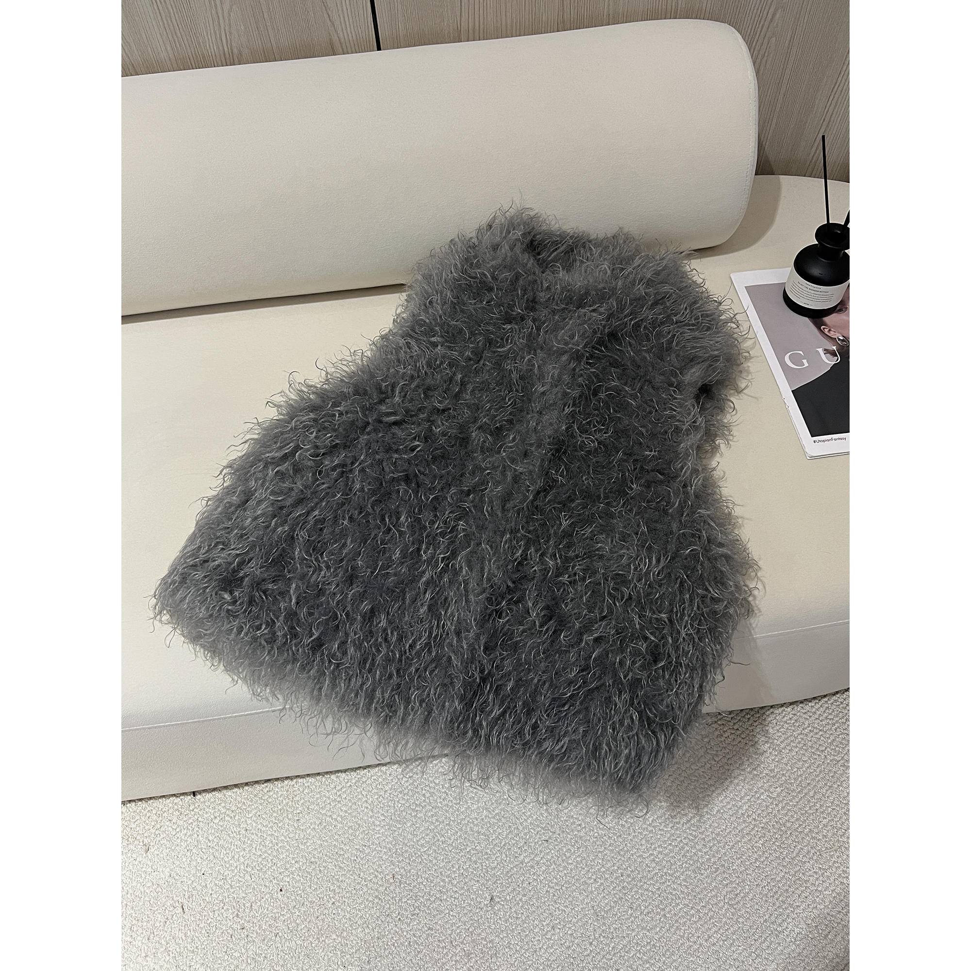 灰色夹棉长毛毛马夹808