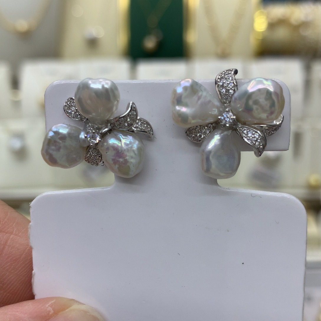 淡水珍珠耳饰银S925镶嵌