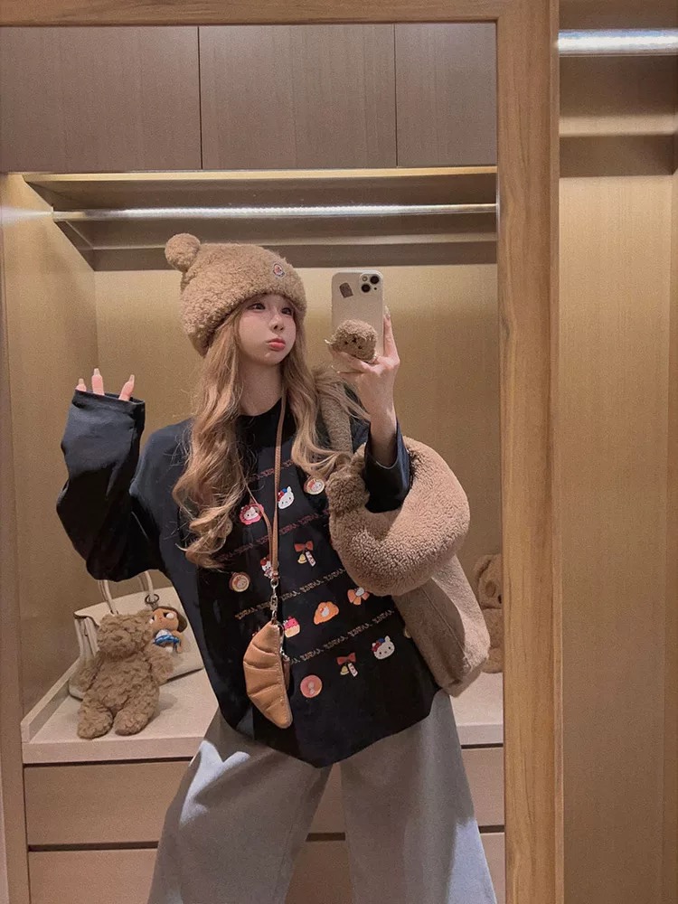 XINYUANSU【原创kt小猫！可爱宽松长袖加绒打底衫T恤】