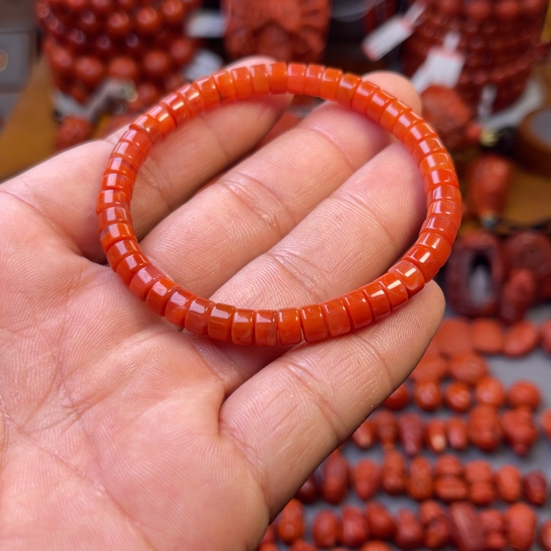 南红玛瑙未镶嵌川料精工直切药片手串卡6mm