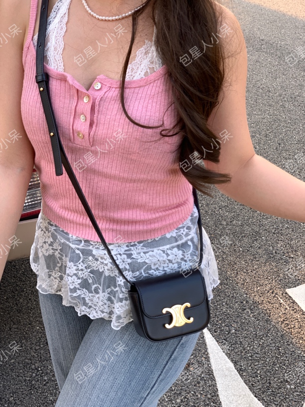 95新 Celine/思琳 95新凯旋门box耳机包黑金小废包