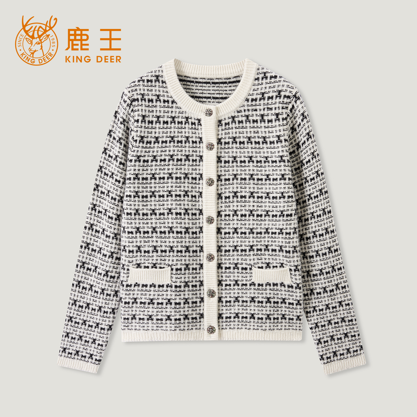 King Deer/鹿王秋冬新款女士百搭时尚长袖小香风羊绒衫L805823