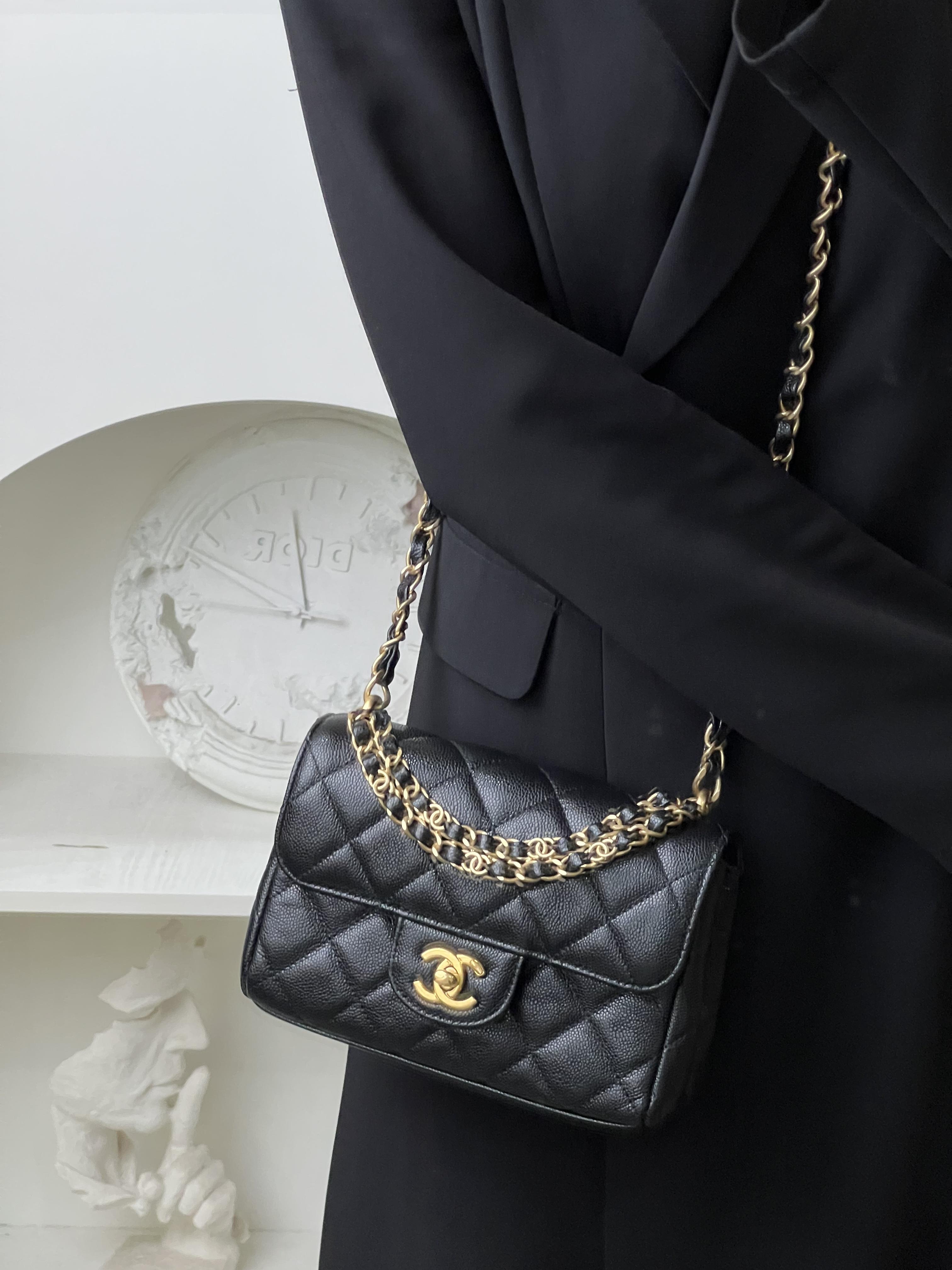 99新 Chanel/香奈儿  25p双链条方胖子黑金/甄选
