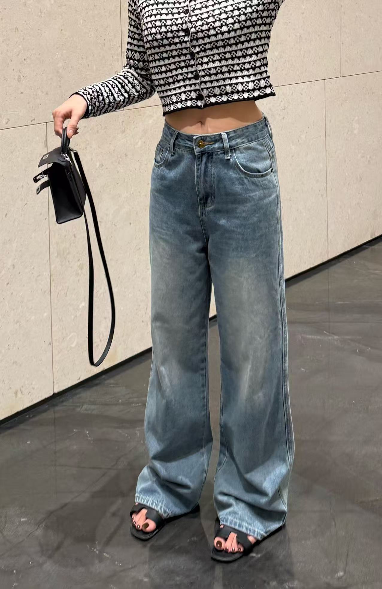 【NKK】MM复古水洗直筒阔腿牛仔裤 （400）