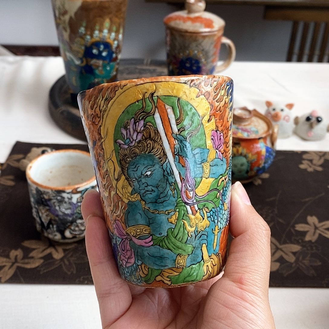 手工手绘不动明王茶杯