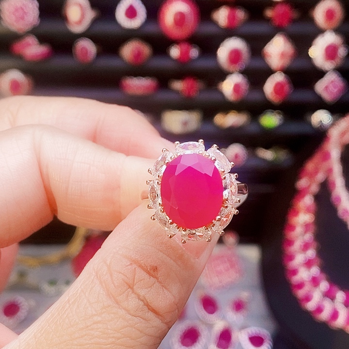 红宝石戒指银S925镶嵌
