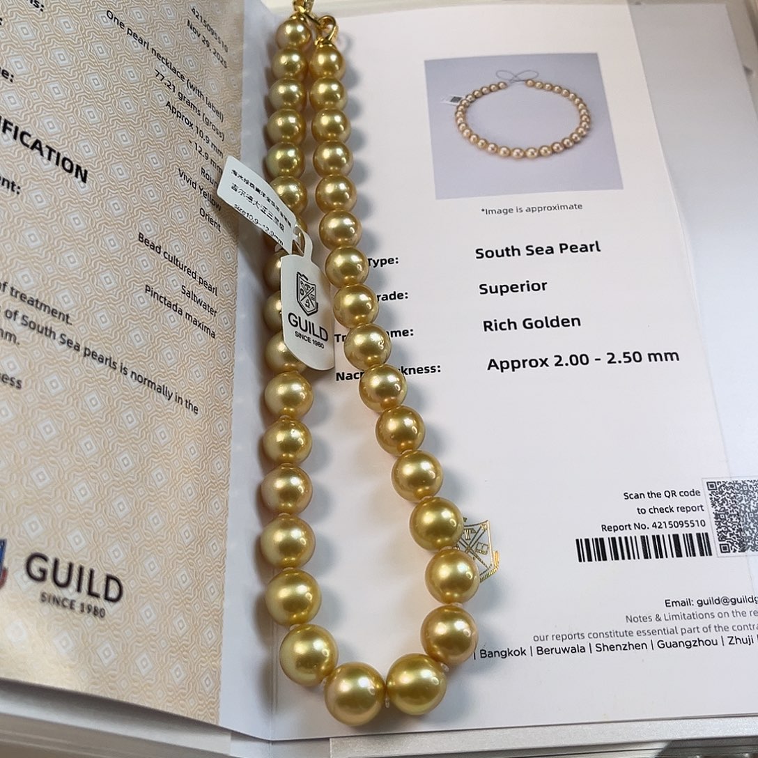 未镶嵌海水珍珠颈饰浓金赤金南洋10.9-12.9大证