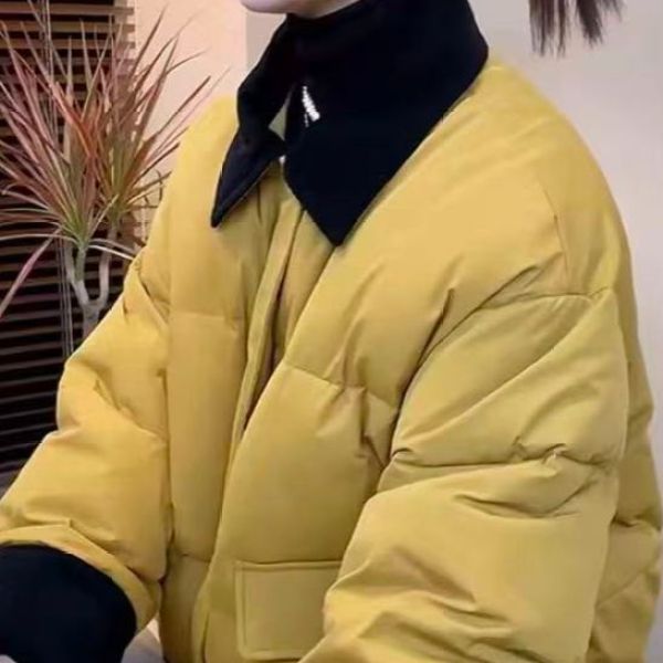 9810女士新款时尚百搭复古撞色宽松加厚棉服