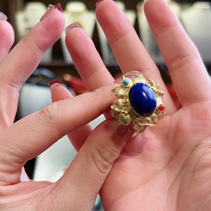 青金石戒指银S925镶嵌戒指