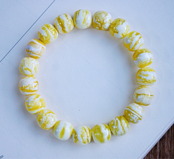 同料12m俄料精品虎皮瓷白花老型蜜蜡手串19.31克 橘底瓷白花纹