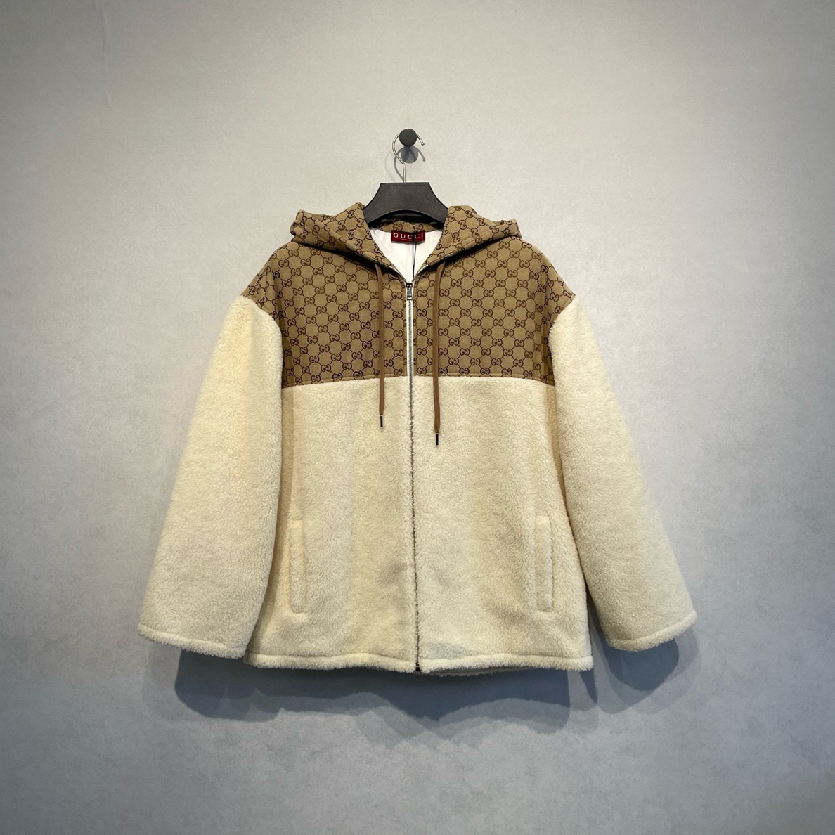 未使用 GUCCI/古驰 双G印花拼接羊羔毛拉链外套/XL码/