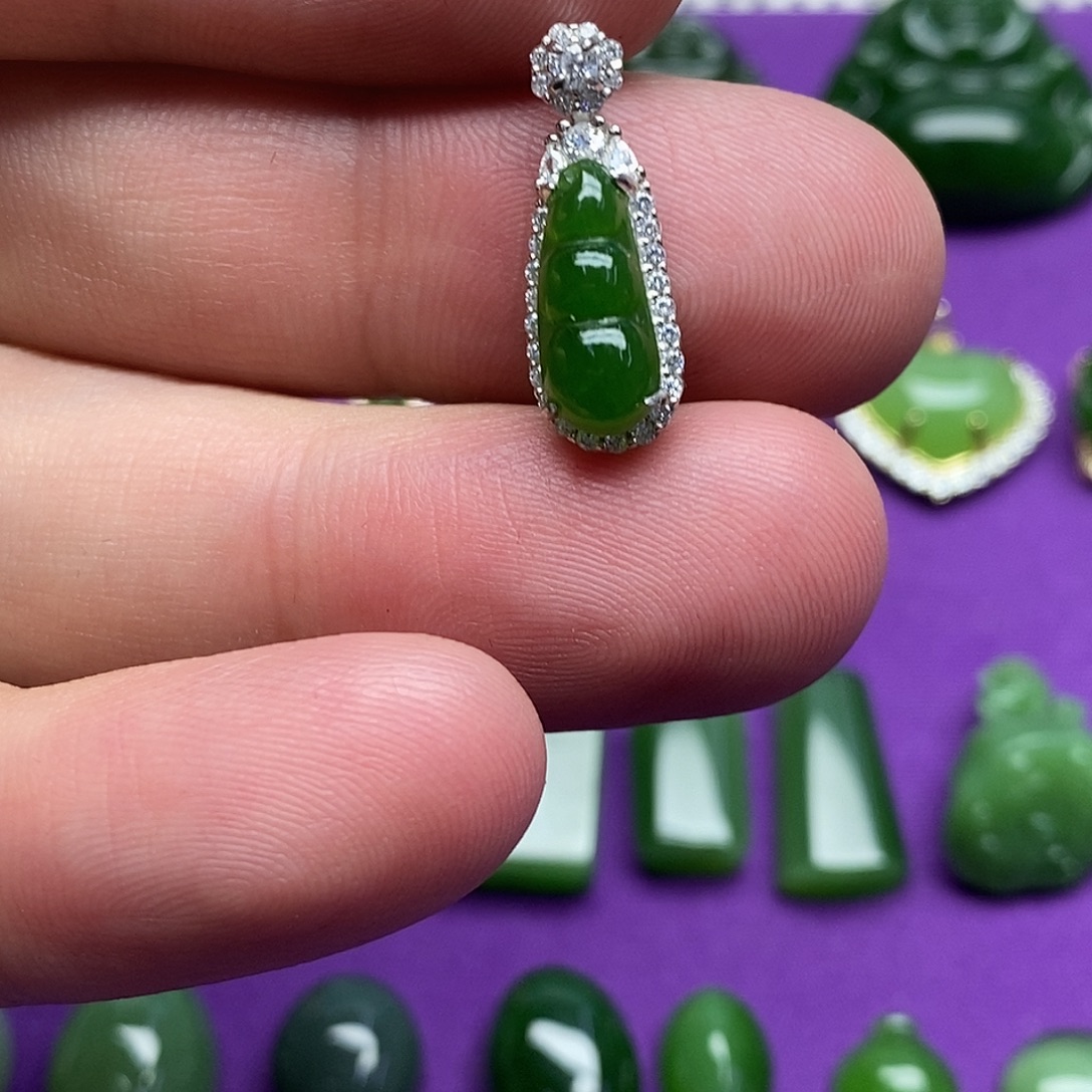 和田玉（碧玉）银S925镶嵌吊坠(不含链)