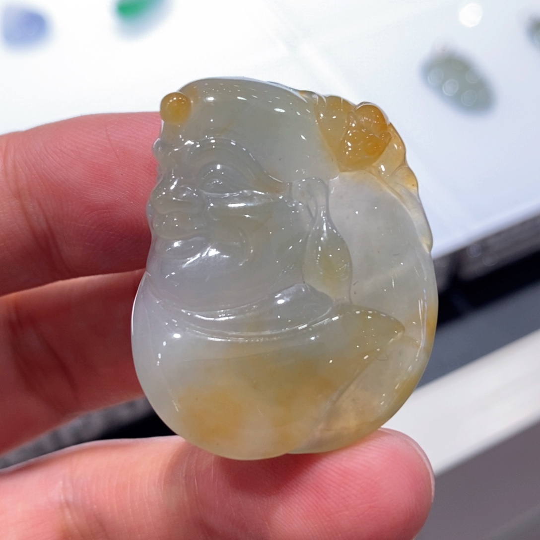 定制翡翠未镶嵌缅甸天然翡翠冰黄佛公