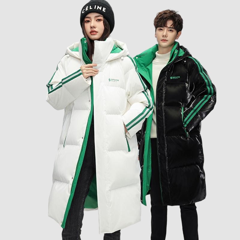 拉夏贝尔冬季中长款连帽双杠立领连帽保暖运动潮流休闲羽绒服