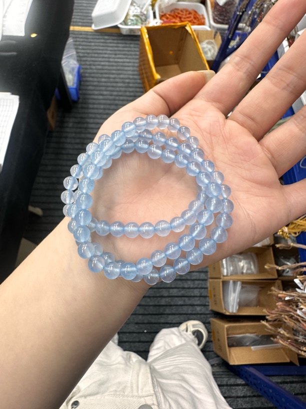 海蓝宝卡6毫米三圈手串