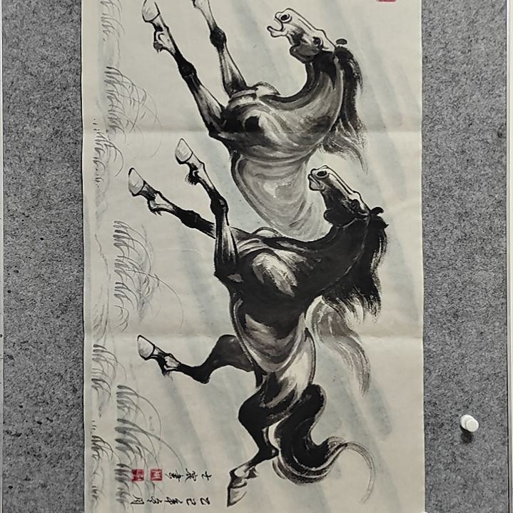 横款周士辰水墨写意骏马图