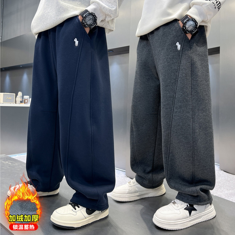 男童冬装一体绒裤子保暖2025帅气新款大儿童休闲裤加绒加厚过冬