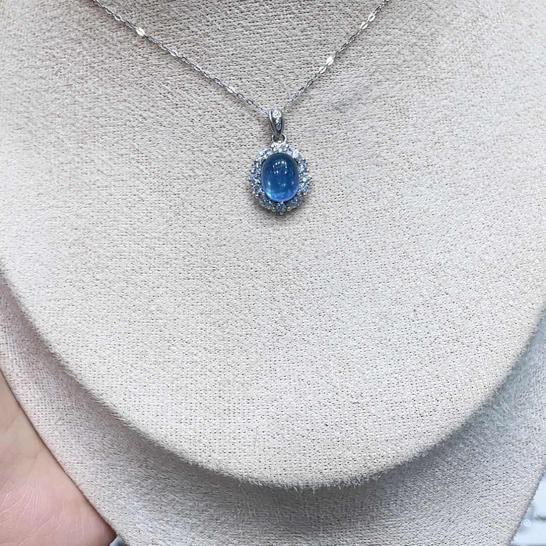 ****咩海蓝宝石银S925镶嵌吊坠(赠链)